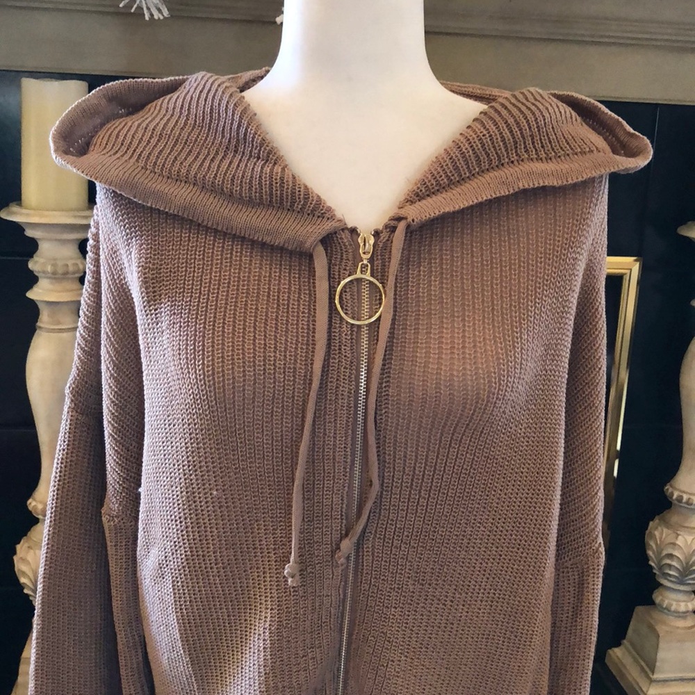Oversized front zipper knitted hoodie sweater - Picture 7 of 16